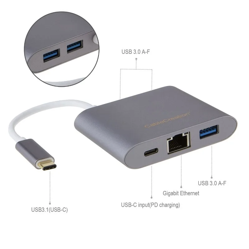 USB C к Ethernet адаптеру Тип 3 0 + RJ45 Gigabit LAN сетевой порт PD зарядный концентратор