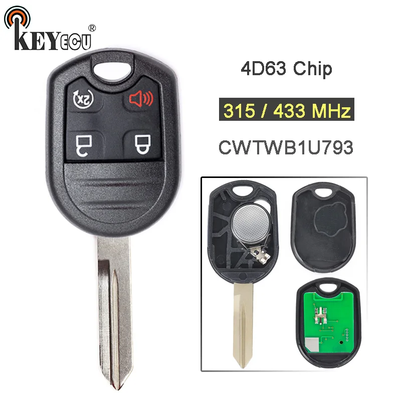 KEYECU 315 МГц/433 МГц 4D63 чип FCC: CWTWB1U793 3 + 1 4 кнопки стандарта для Ford F Series 150 250 350 450 550 супер