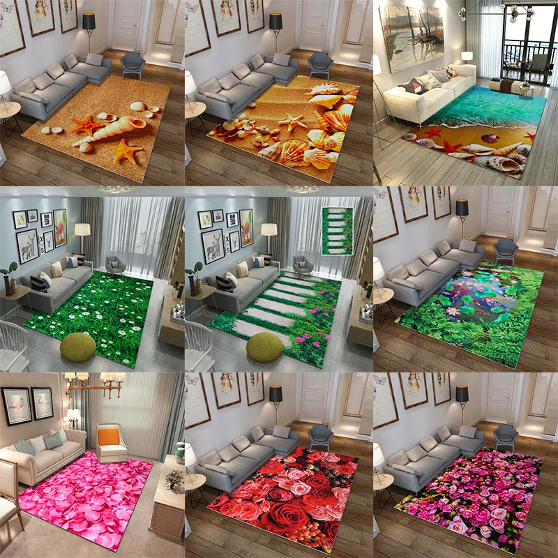 

Creative 3D Printed Green Flower Hallway Carpets For Living Room Home Area Rug Kitchen Bathroom Antiskid Mats Coffee Table Rugs