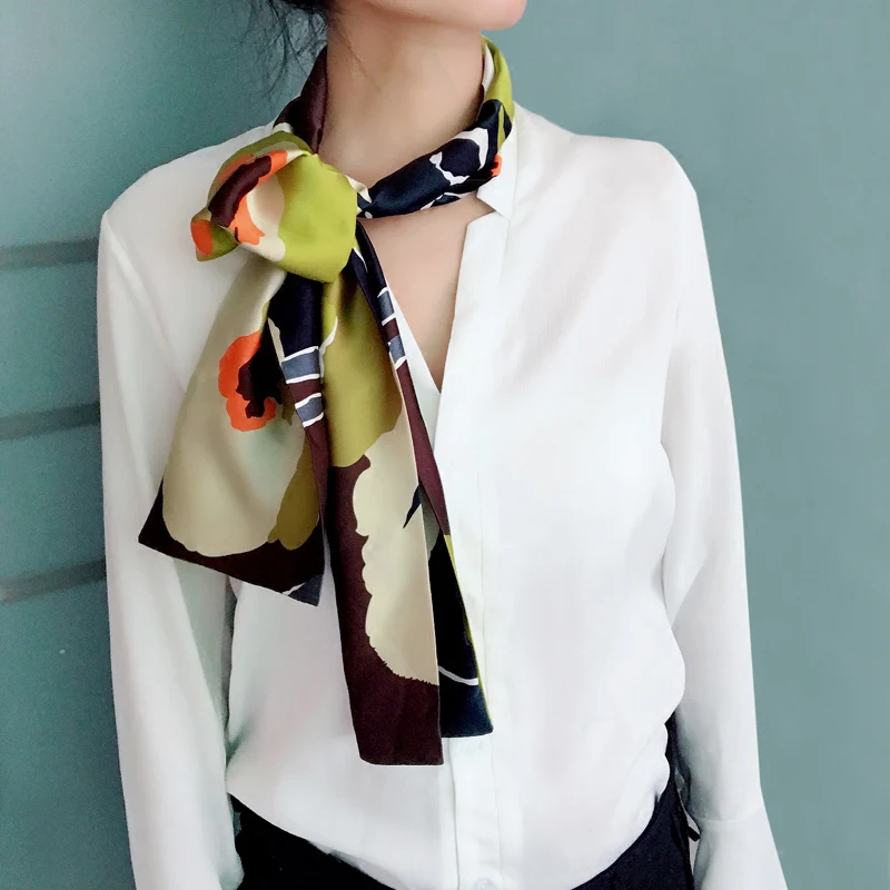 Spring NEW Narrow Long Silk Scarf For Girls Double Printing Fashionable Women Satin Tie Scarfs Women's Neckerchief 15cm*145cm |