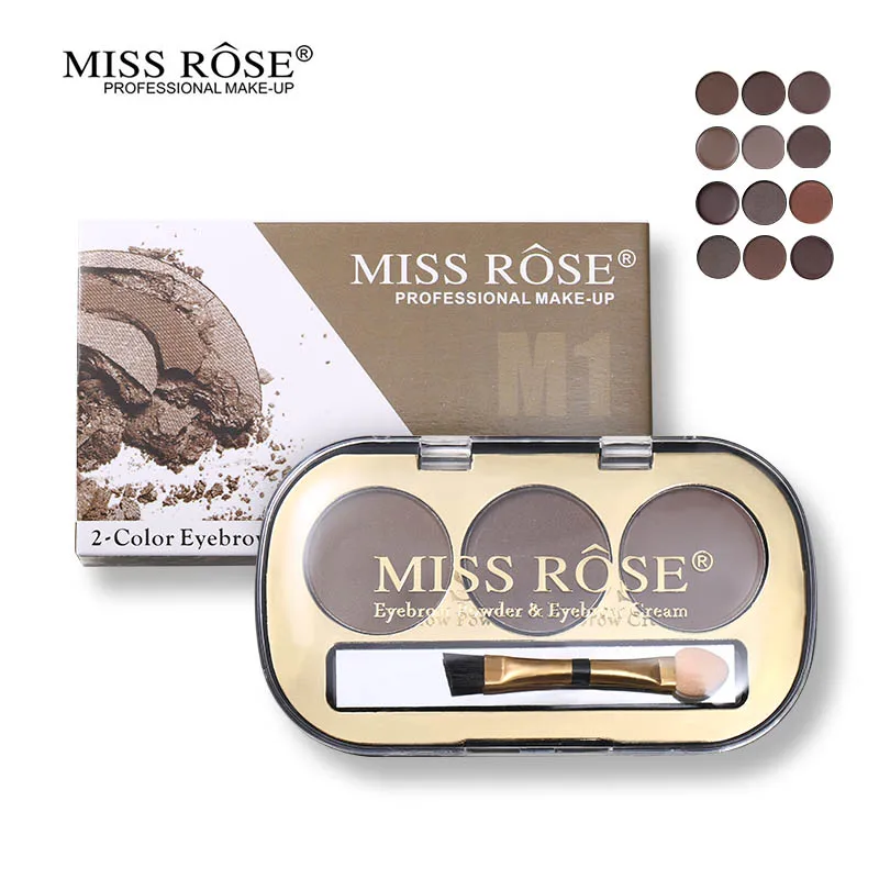 Набор для увеличения бровей Miss Rose палитра макияжа 2 пудры + 1 гель кисть