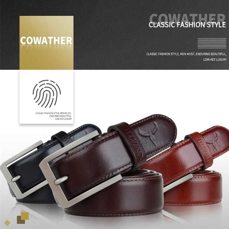 COWATHER 2019 Топ Корова Натуральная кожа мужские ремни для модные джинсы стиль пряжка