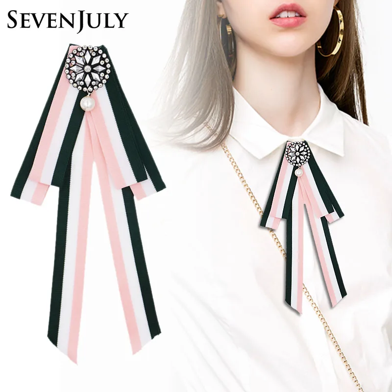 Stripe Fabric Brooch Women Blouse Elegant Fashion Jewelry Pin Crystal Rhinestone Flower Girls Clothing Accessory | Украшения и