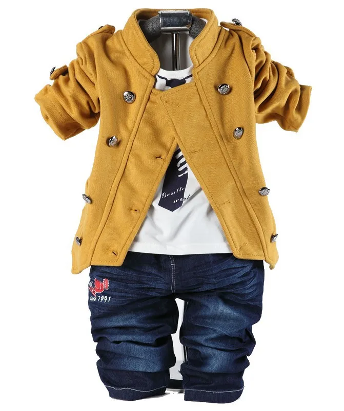 Комплект из трех предметов для мальчиков хлопковая джинсовая двубортная куртка +