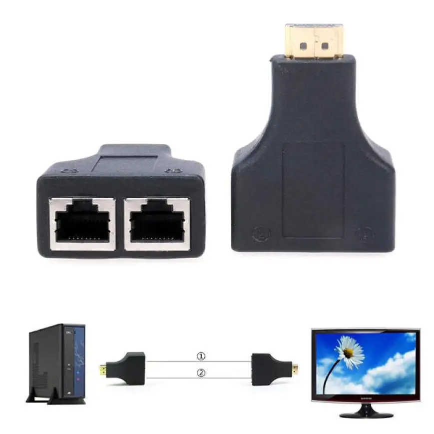 Высокое качество 1 пара HDMI по RJ45 Cat5e Cat6 UTP LAN Ethernet балун Extender Ретранслятор 1080 P 3D
