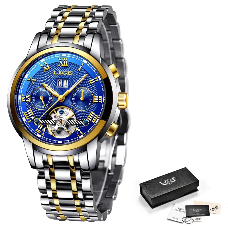 

Relogio Masculino2020 LIGE Automatic Watch Men Skeleton Tourbillon Mechanical Watch Sport Waterproof Automatic Watch Clock Man