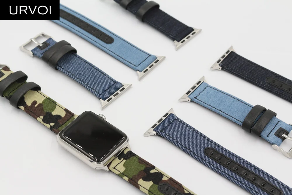 URVOI полотно холста для Apple Watch series 5 4 3 2 1 наручный джинсовый ремешок iwatch рисунок