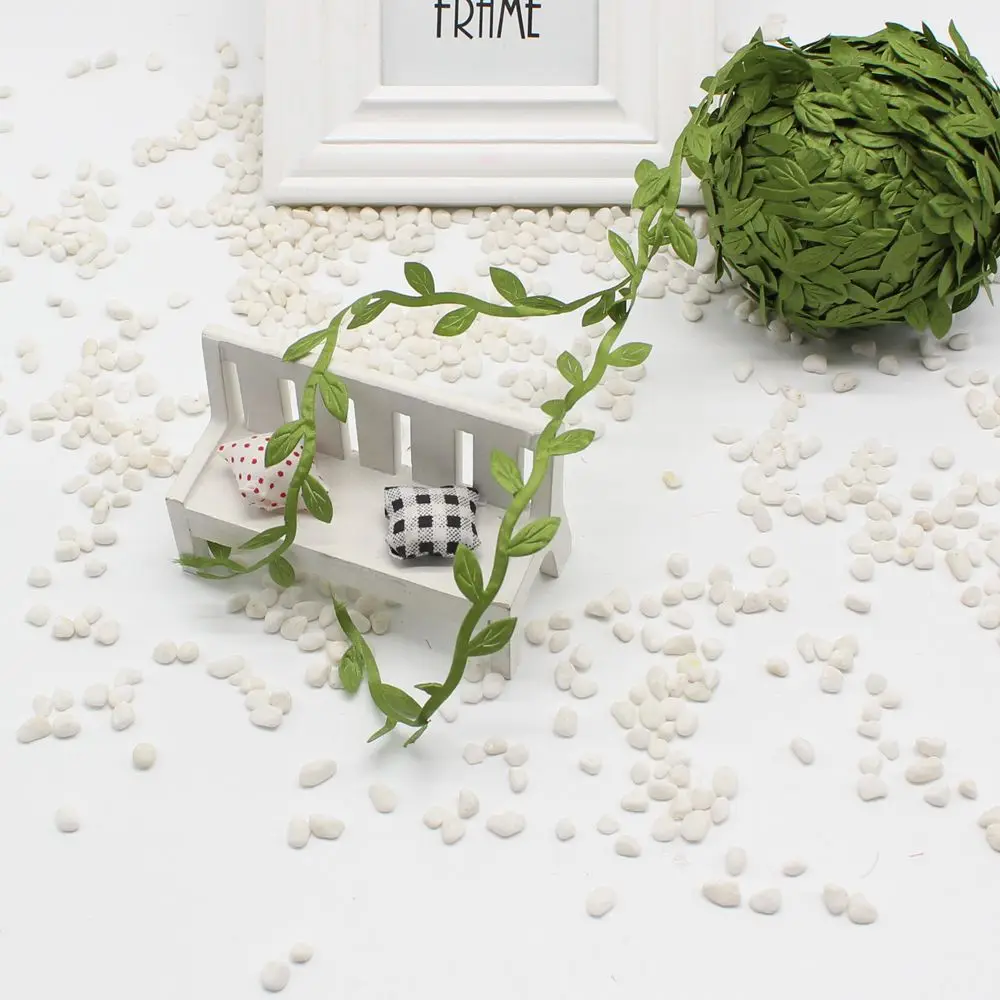 Дешевые 5 м Луговая природа Листва Зеленый лист искусственные листья лозы для