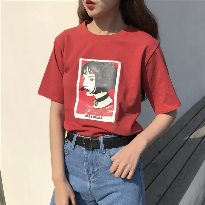 

Japanese Vintage T-shirt 2021 Korean Ulzzang Harajuku Character Portrait Print Tee Shirts Women Short Sleeve Tshirt Casual Tops