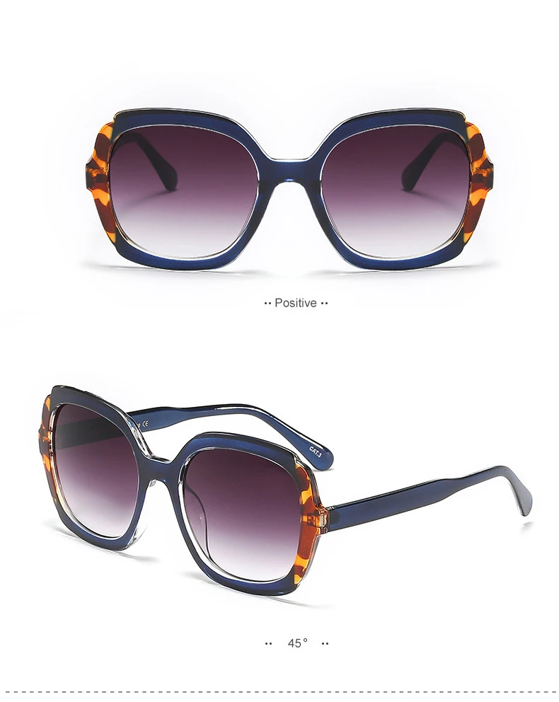 New Luxury Brand Designer Full-frame Square Sunglasses Leopard Gradient Tones Oversized Trend Cat Eye Sunglasses UV400