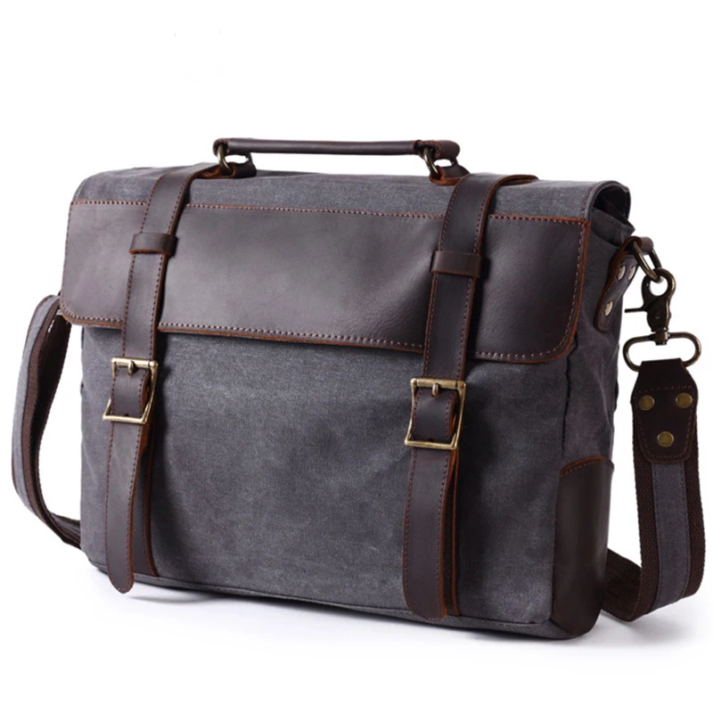 Briefcase Laptop Bags Briefcase Leather Men Briefcase Genuine Leather  Waterproof Canvas Men