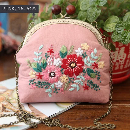 pink 16.5cm Легкая вышивка DIY цветы сумки кошелек сумочка, Набор для вышивки крестом для начинающих Рукоделие Шитье ремесло подарки другу - Цвет: pink 16.5cm