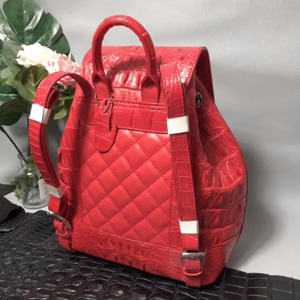 Женский рюкзак из натуральной кожи аллигатора|backpack designer|designer backpackred backpack |