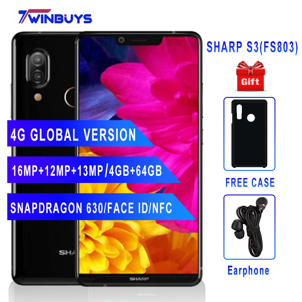 Оригинальные Sharp AQUOS S3 4G глобальная смартфон 4 Гб + 64 6 0 'ཎ:9 Snapdragon 630 Octa Core Android 8 Face