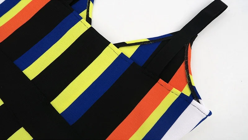 

Bandage Dress 2018 New Arrivals Celebrity Sexy Spaghetti Strap Colorful Striped Zipper Vestido Fashion Women Party Dresses