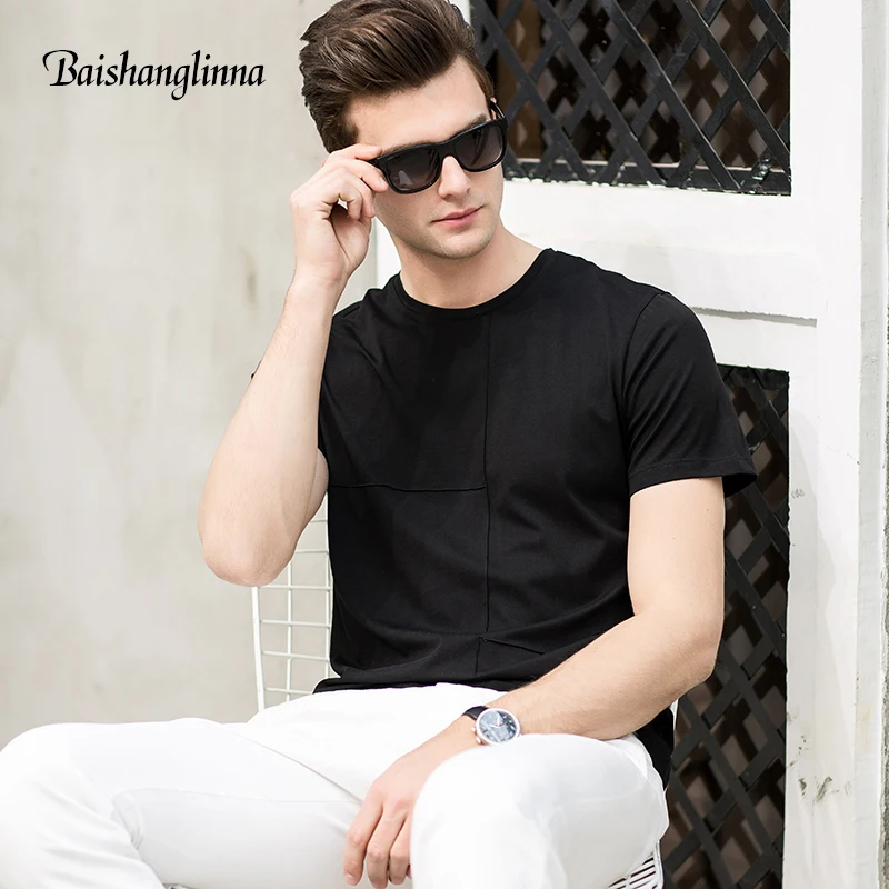 Baishanglinna футболка с короткими руками Homme Повседневное футболки круглым вырезом