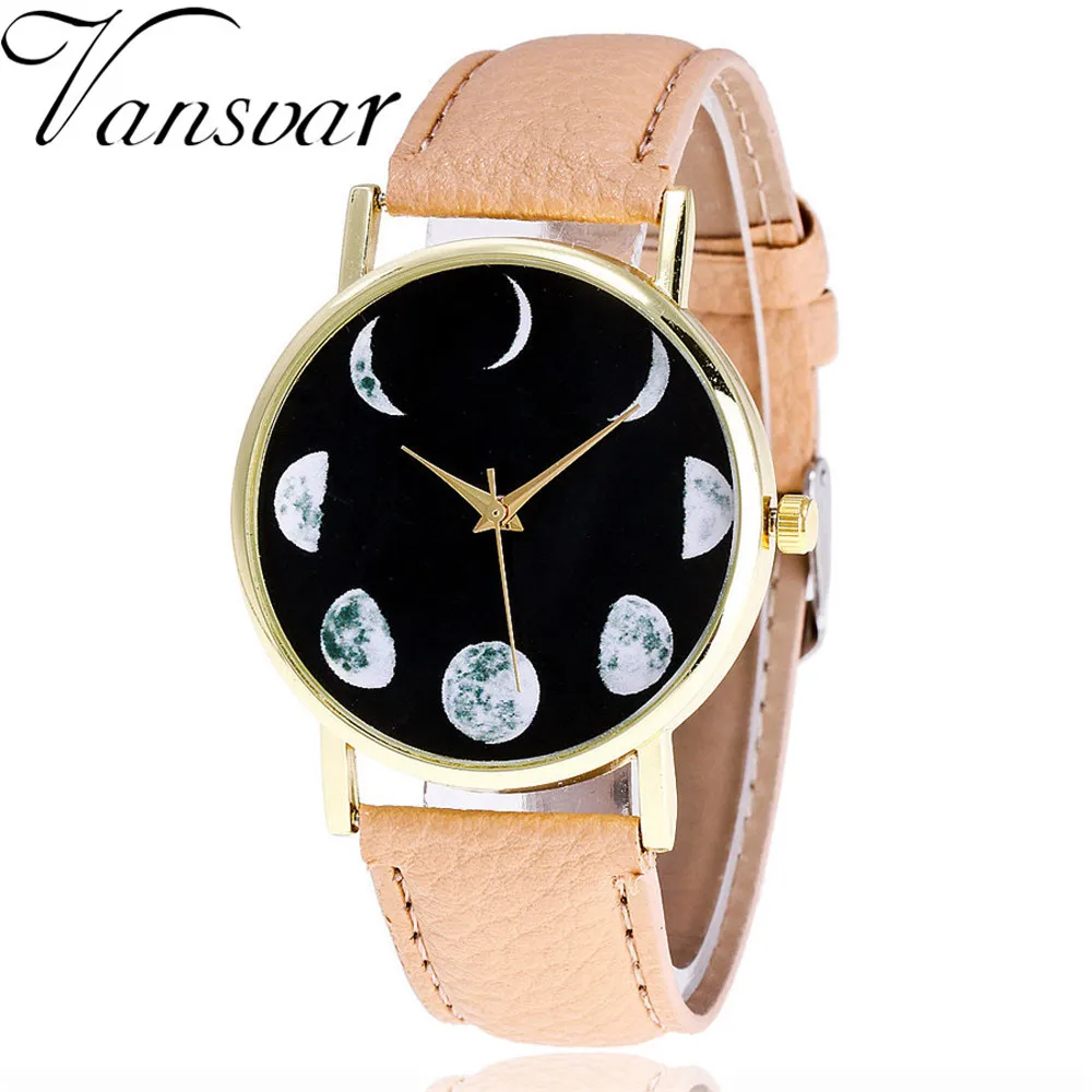 Часы Vansvar Moon Starry sky с узором цвет Мужские и женские ремешок наручные часы Женские
