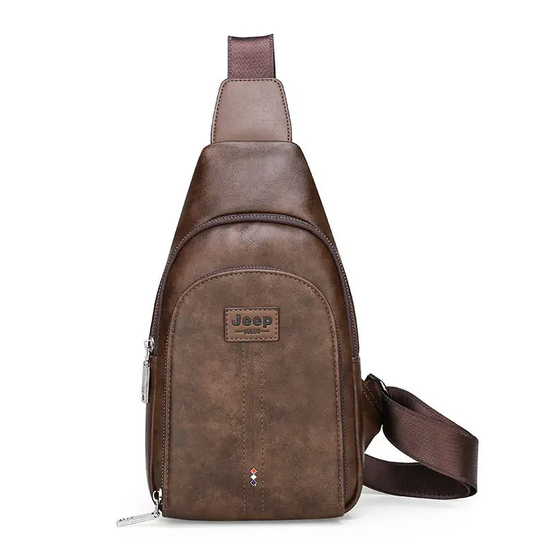 JEEP BULUO Brand Men Vintage Split Leather Satchel Man's Sling Bags High Quality Shoulder Chest Pack Bag For Young People Fangle - Цвет: 516-Brown