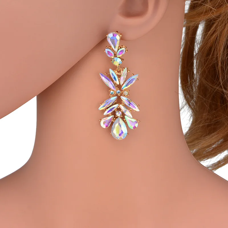 Модные Винтажные черные AB цветные Кристальные серьги со стразами в форме капли