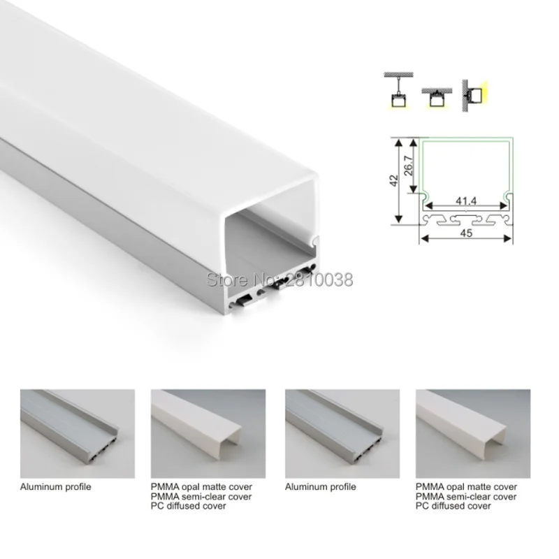 100X2 м наборы/партия офисное освещение профиль led алюминий 42 мм высокий квадратный