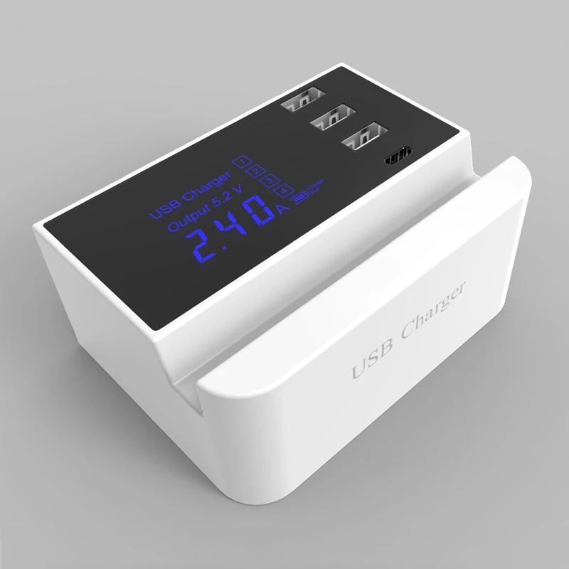 Зарядная Станция со светодиодным дисплеем адаптер для зарядки 4 USB-порта
