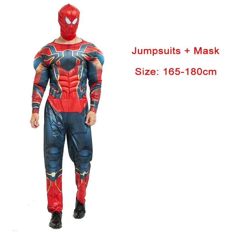 Spider-Man 1 Взрослый мускульный костюм для косплея Маска Костюм Супер герой кигуруми Капитан Америка костюм человек паук Халк Бэтмен Мстители костюмы - Цвет: Spider-Man 1
