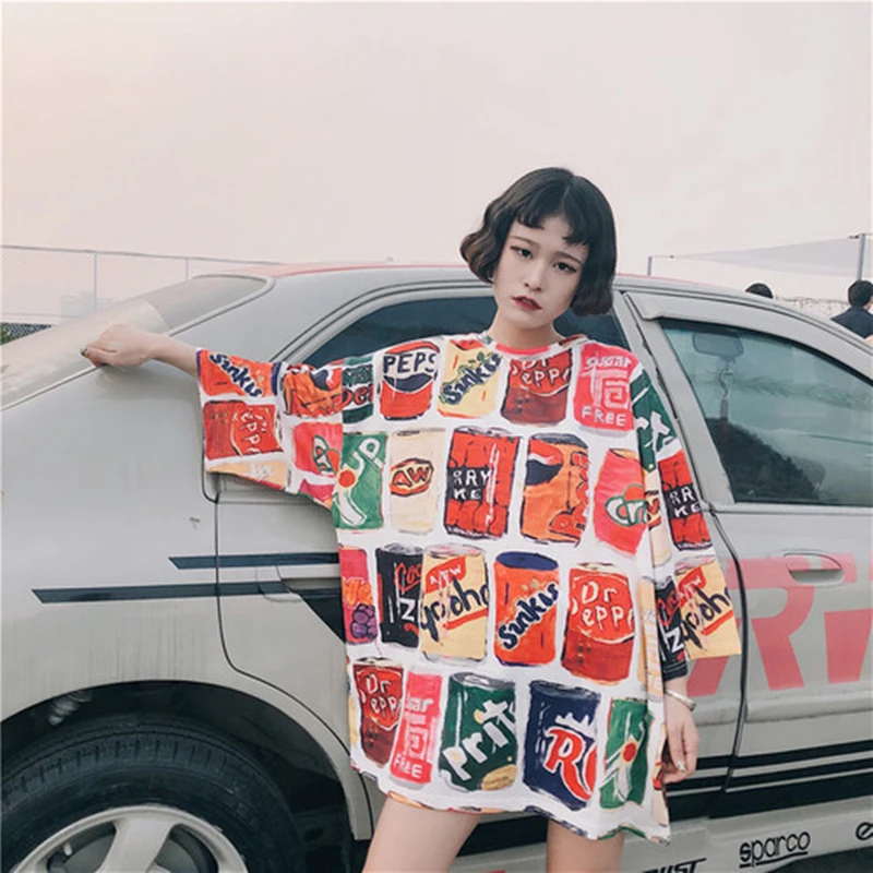 Гц 2018 Tumblr Harajuku футболка женские панк Cola печати плюс размер хип хоп летние топы