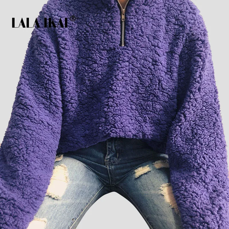 LALAIKAI Ins High Street пуловер шуба Для женщин Тедди молния для высокого воротника