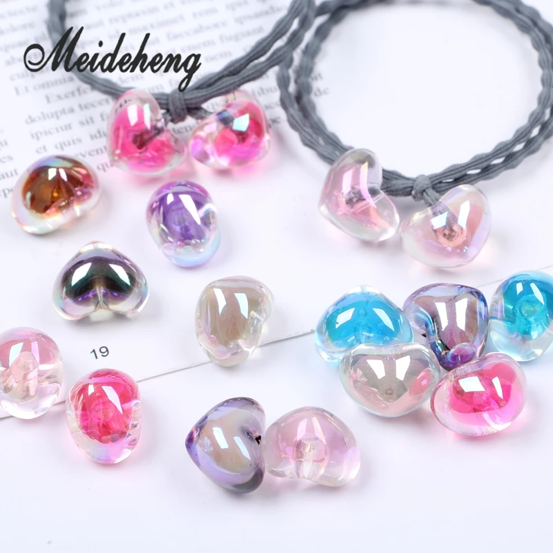 

Acrylic Big Hole AB Rainbow Heart Beads For Jewelry Making Surface Plating Gradual change Color Popping Earring Accessory