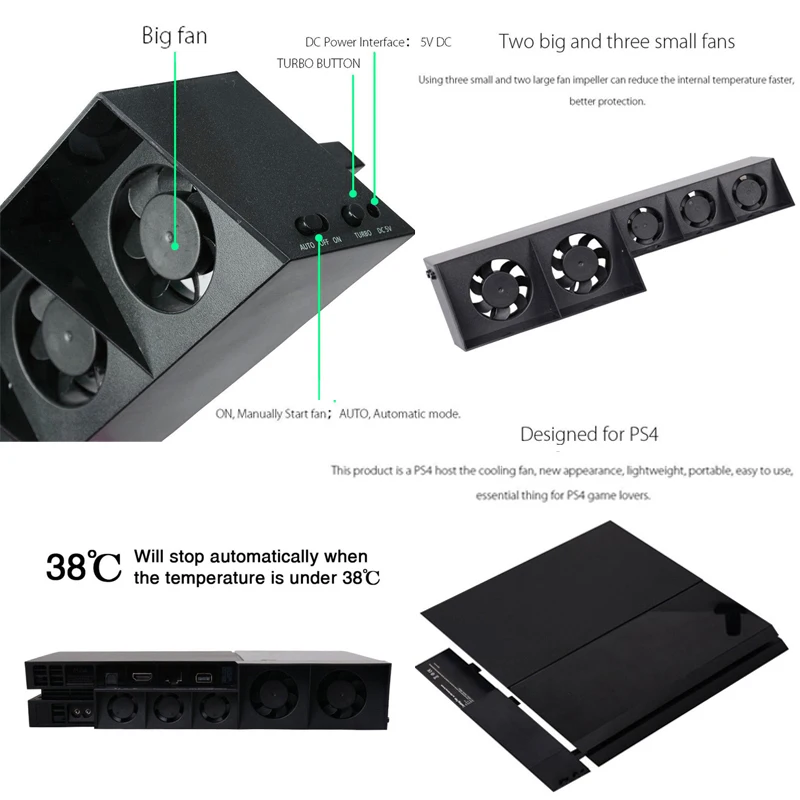 5fan PS4 игровые аксессуары Play Station 4 Хост Вентилятор охлаждения кулер внешний