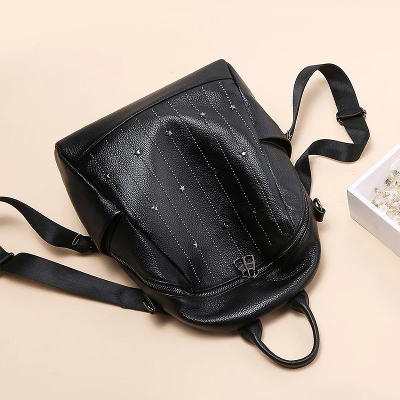 Real Cowhide Leather Backpack For Women Genuine Girls Wide Strap Backpacks Ladies Shoulder Travel Bag School | Багаж и сумки