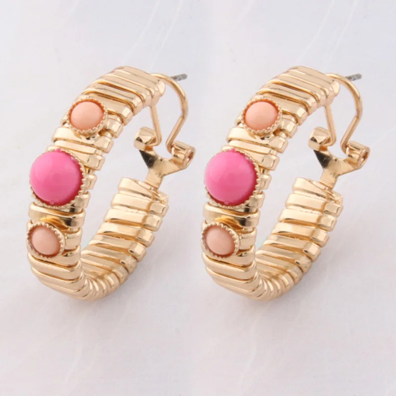 Серьги кольца NeeFu WoFu весенние серьги металлические большие в стиле ретро с камнем