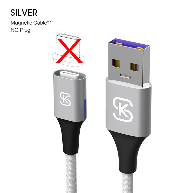 Silver only cable Магнитные кабели 3 в 1 Micro usb type C 5A 3A супер быстрая зарядка для iphone huawei P10 20 honor мобильный телефон данных SIKAI QC 4,0 - Цвет: Silver only cable
