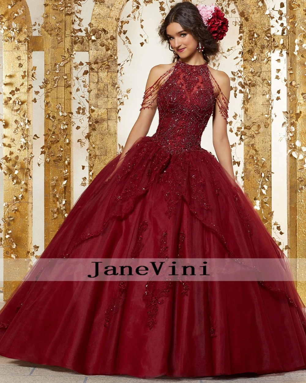 JaneVini Новое роскошное бальное платье Бальные платья 2019 Холтер аппликации бисером
