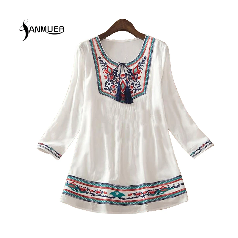 Для женщин S Топы корректирующие и блузки для малышек 2019 вышивка boho Свободная
