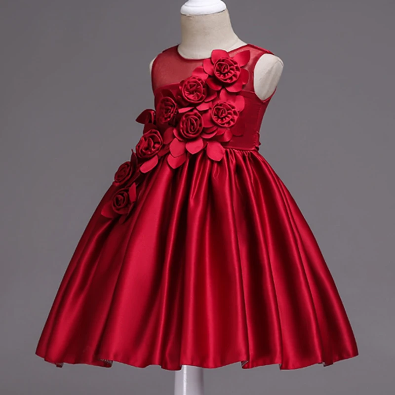 Rose Applique Wedding Dress Summer Petal Children's princess Party Birthday Ball Girl baby kids tutu clothing | Детская одежда и