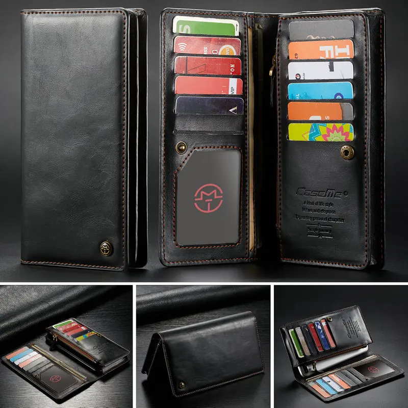 

CaseMe Universal Leather Wallet Case For iPhone XR XS Max X 8 7 6S 5 SE For Samsung Note 9 8 S9 Card Zipper Wallet Phone Bag
