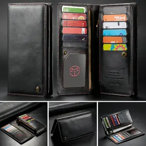 caseme universal leather wallet case for iphone xr xs max x 8 7 6s 5 se for samsung note 9 8 s9 card zipper wallet phone bag
