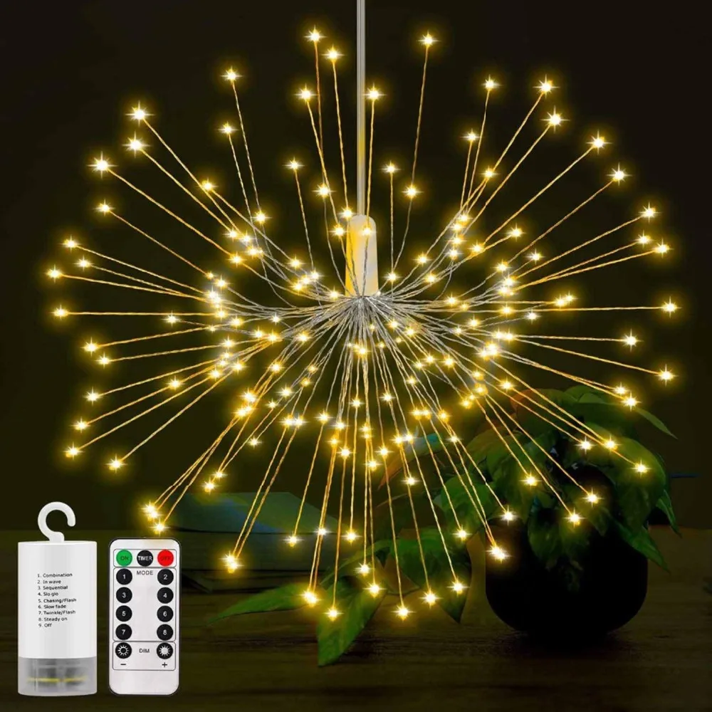 Светодиодный фонарь на батарейках, Висячие огни Starburst с 120 светодиодный S 8 режимами, с регулируемой яркостью, с дистанционным управлением, IP65 водонепроницаемый