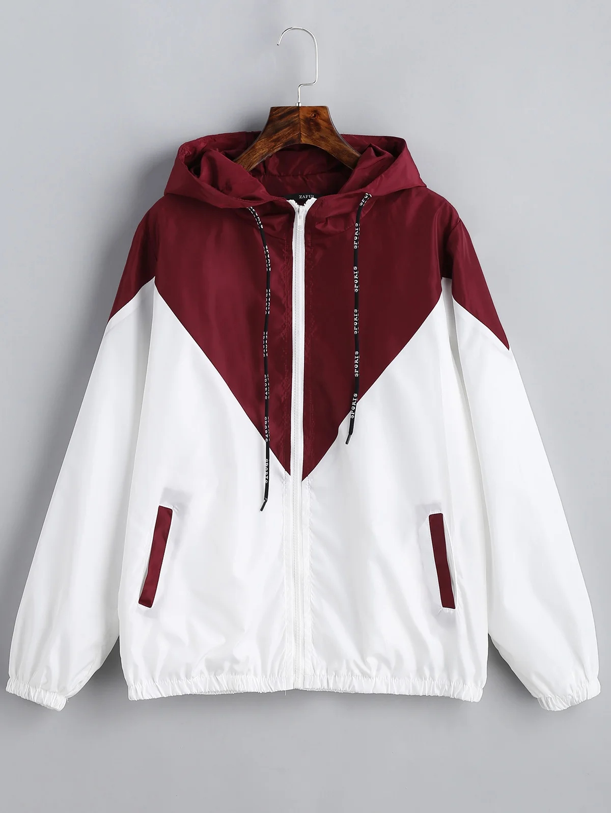 Red With White Sovalro/весенне-осенняя модная двухцветная ветровка с капюшоном, куртка на молнии с карманами, повседневная одежда с длинными рукавами, женские пальто, верхняя одежда - Цвет: Red With White
