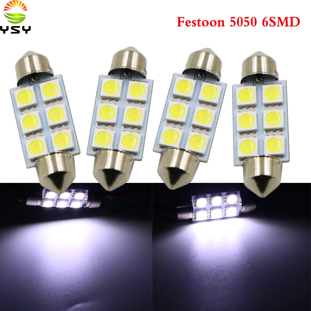YSY 50 шт. белый 31 36 39 41 мм 5050 SMD 6 светодиодные лампы DC12V Авто C5W Интерьер Купол для