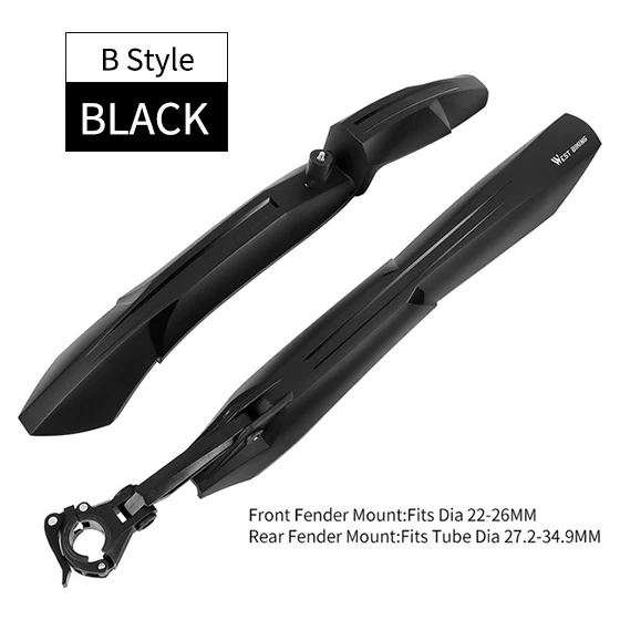 B Style Black WEST BIKING быстросъемные крылья для горного велосипеда 2 шт. переднее заднее Велосипедное крыло 24 26 27,5 29 дюймов MTB Велосипедное крыло - Цвет: B Style Black