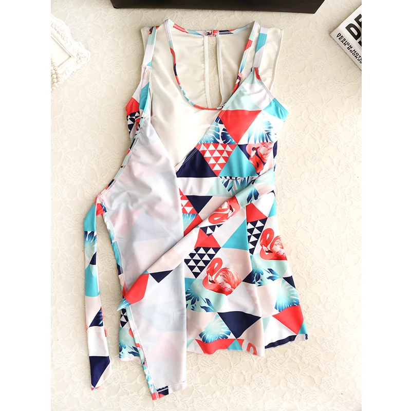 Новинка 2018 женский купальник размера плюс Цельный юбка с принтом купальный