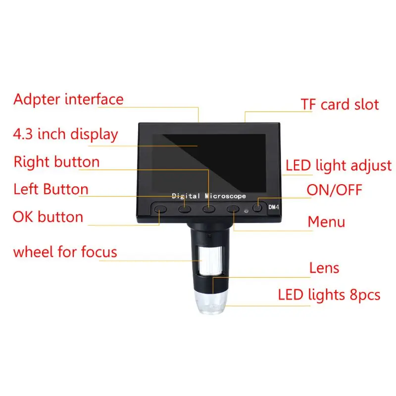 1000X USB электронный микроскоп LCD цифровой видео камера 4 3 дюймов HD OLED эндоскоп Лупа +