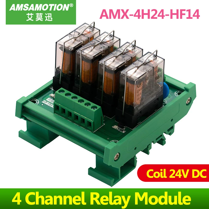4 Канальный Релейный Модуль 24VDC PNP/NPN HF14FW din рейка Monting релейная плата 4I/4O оптопара