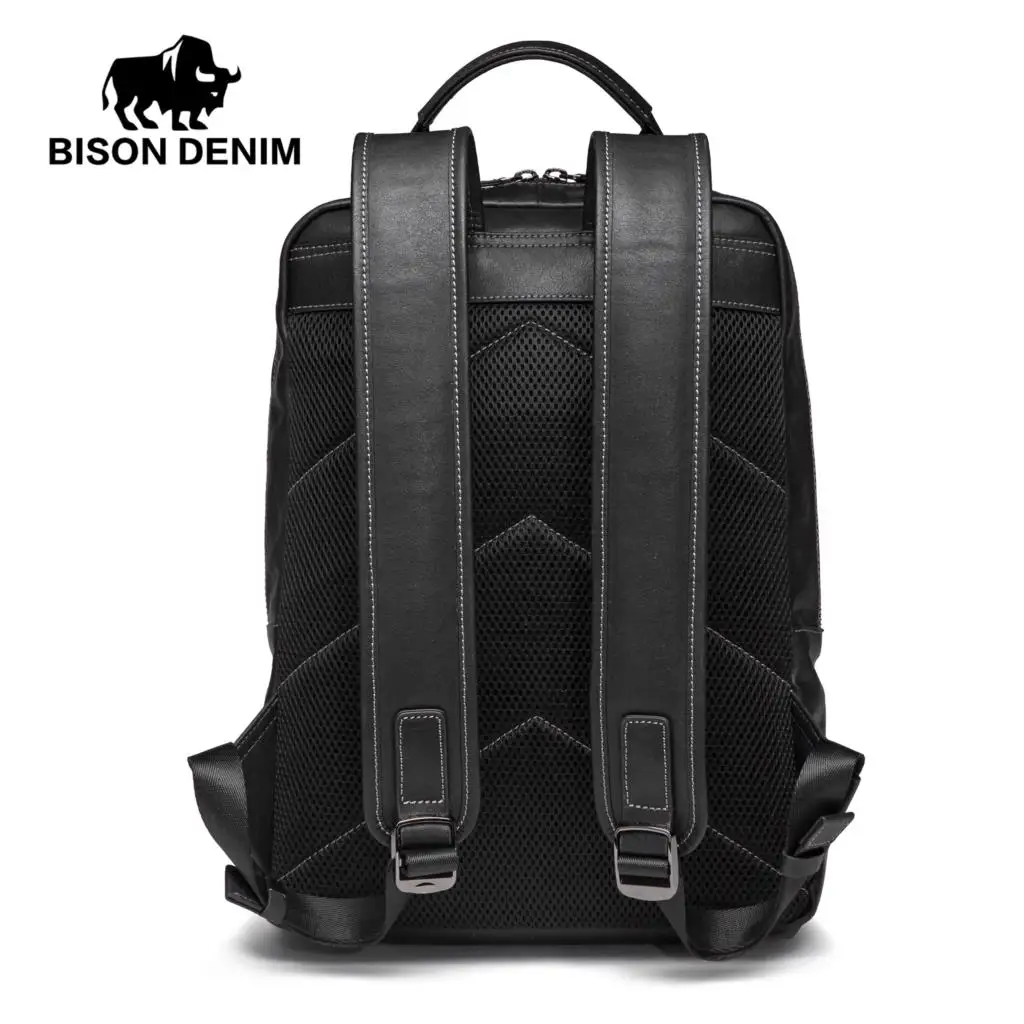 BISON DENIM высококачественные мужские рюкзаки из коровьей кожи вместительные для