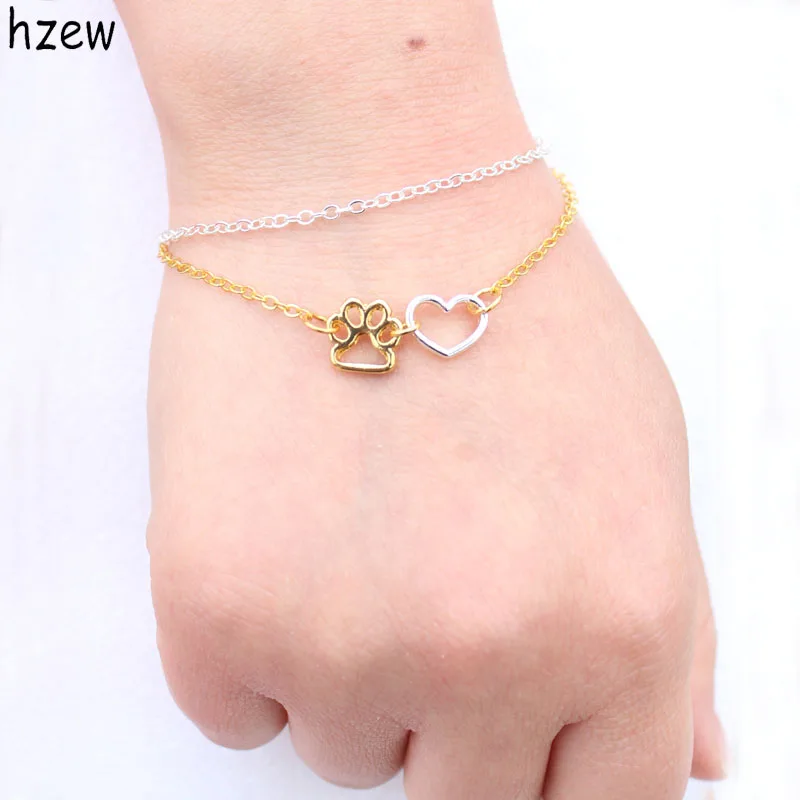 Hzew браслеты с двойной цепочкой в виде лапы Винтажные Ювелирные изделия кошки и