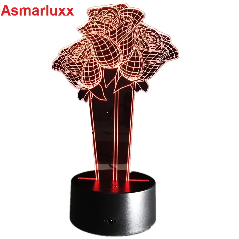 Роза Usb 3D цветные светодиодные лампы подарок для свадьбы дня рождения стерео прикроватная LED-лампа Новинка Luminaria светодиодный 3d светодиодный светильник 7 цветов изменения