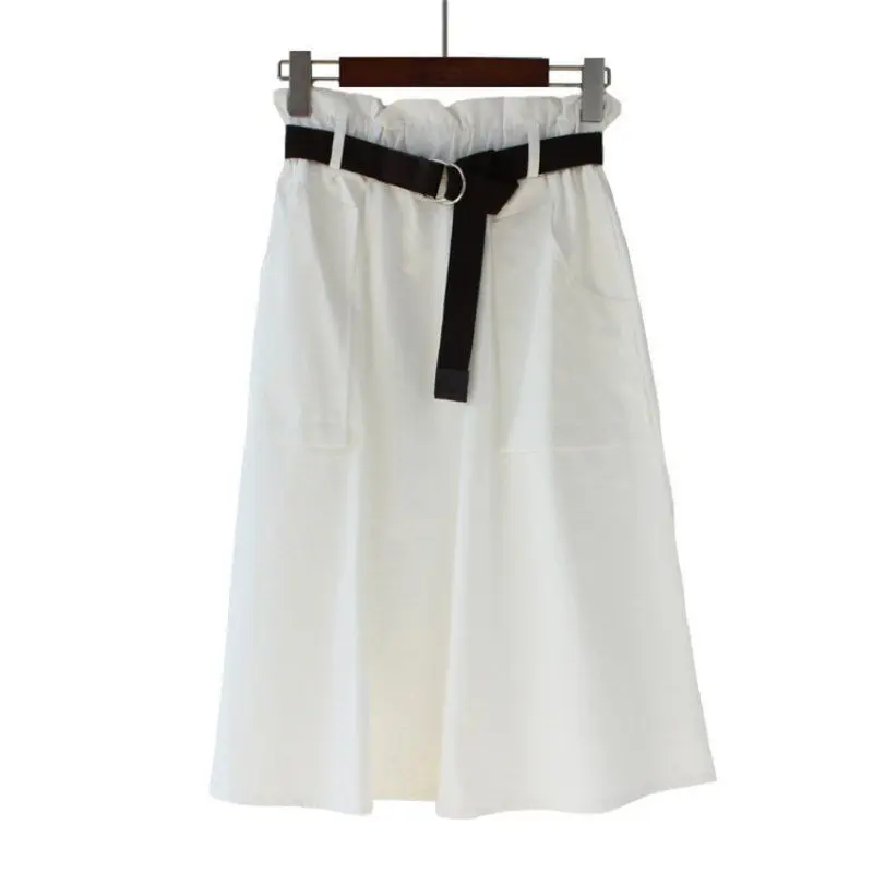 

A-Line Mid-Calf Skirt Elegant Empire Womens Skirts With Sashes Female Solid Color Femininas Faldas Mujer One Size