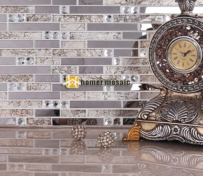 Полоска из коричневого стекла Смешанная металлическая мозаика нержавеющей